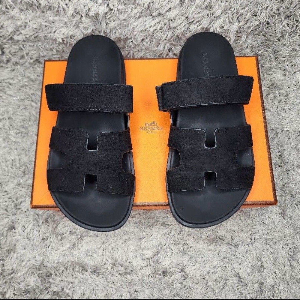 Hermès Black Suede Sandals